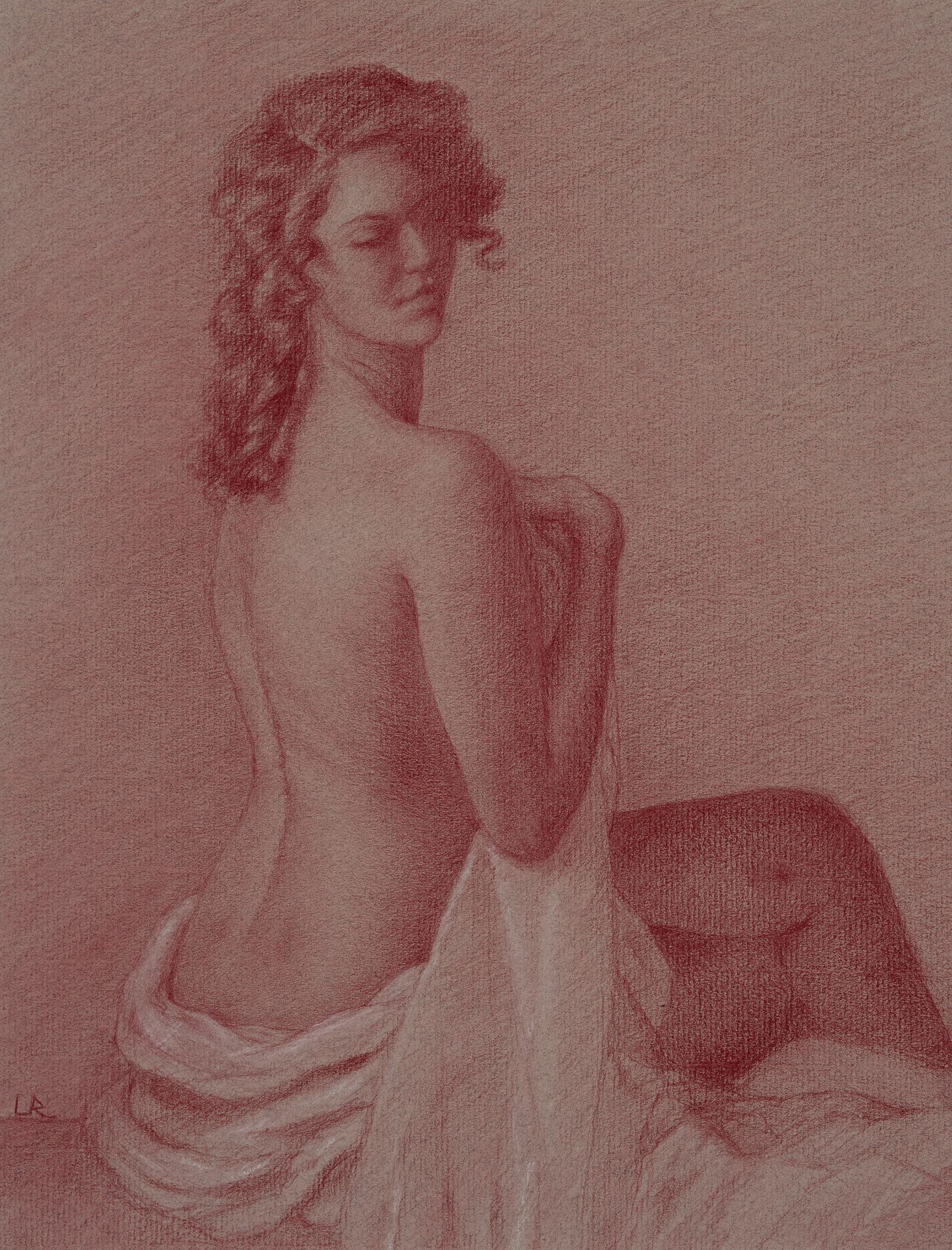 Female Nude Back, in Red Pencil and White Chalk