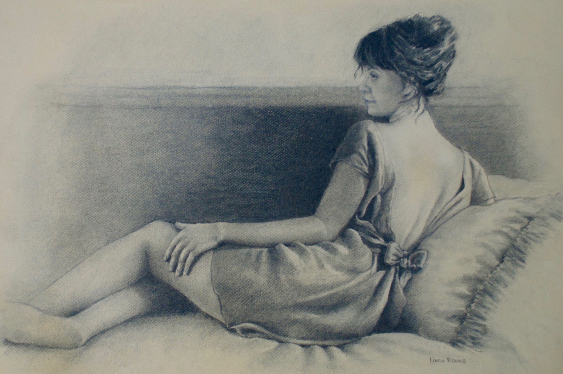 Charcoal Drawing of Woman on Couch 18 x 24