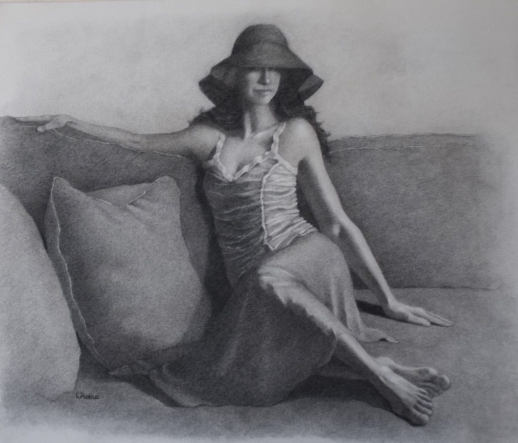 Charcoal Drawing of Woman on Couch 18 x 24