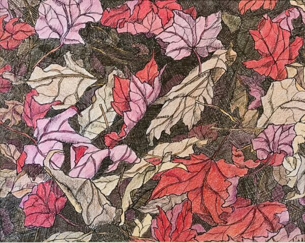 Autumn Leaves Drawing Pen and Ink 8 x 10