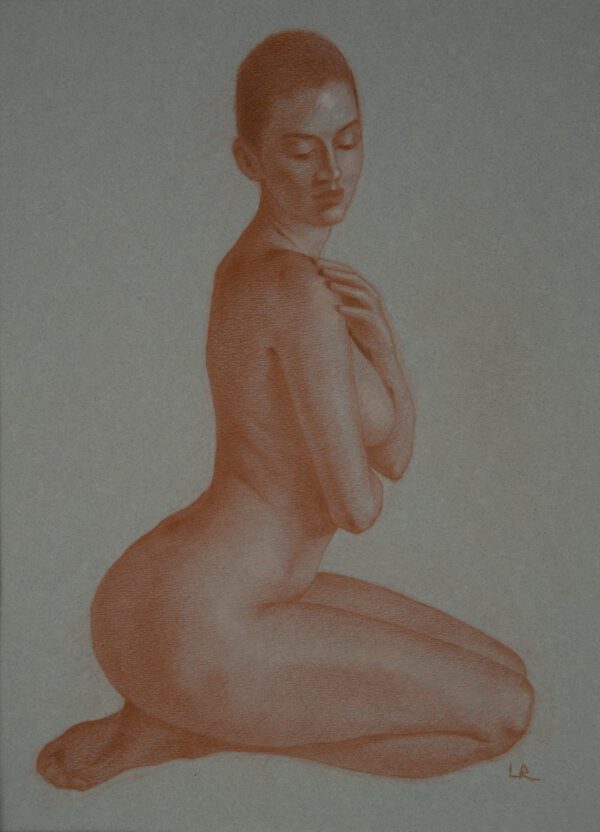 Nude Figure in Red Pencil on Toned Paper