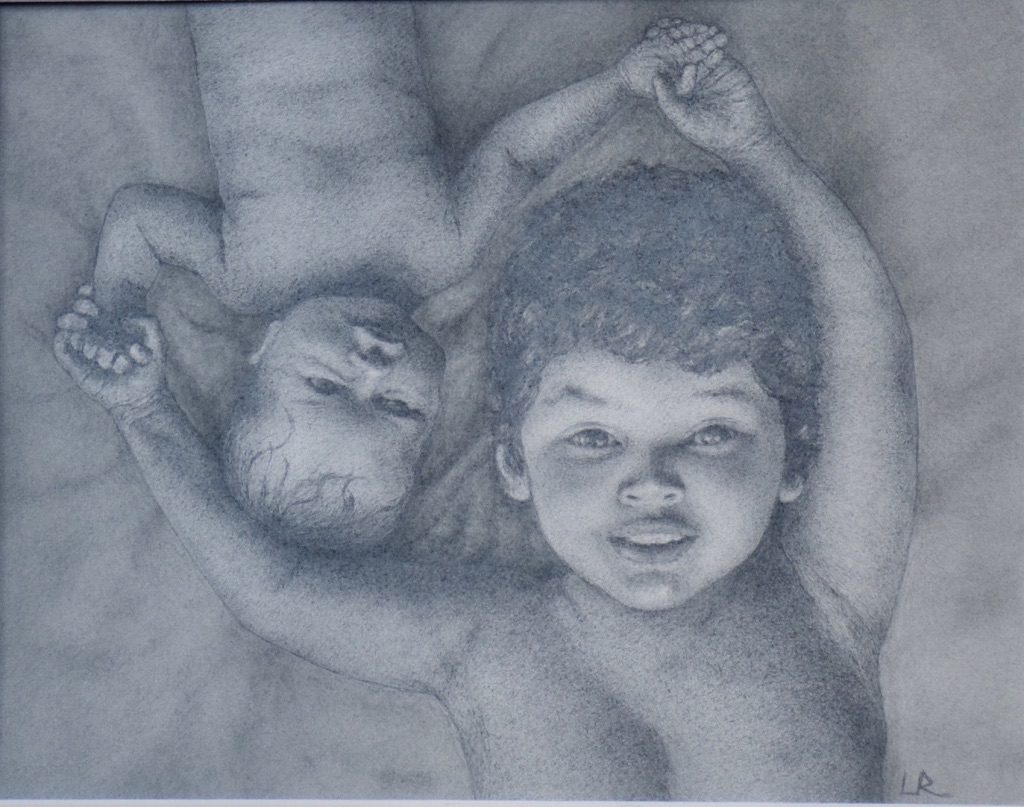 Portrait of Two Brothers in Graphite on Paper