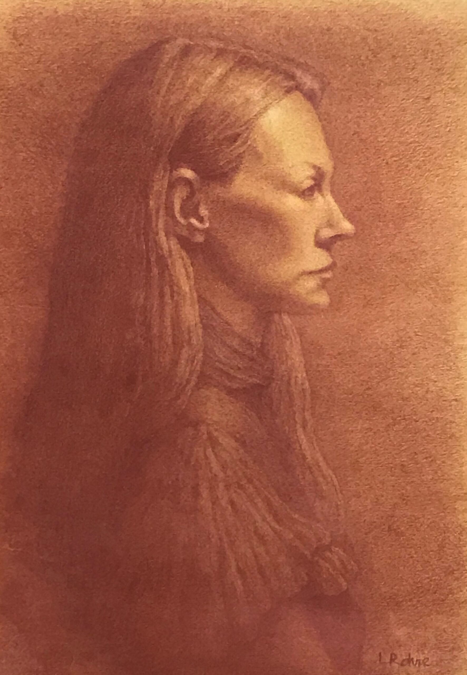 Profile Portrait of Girl in Red Pencil